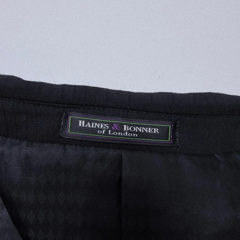 Haines & Bonner London Mens 48R Wool Blazer Black Pinstrip Purple Paisley Lining
